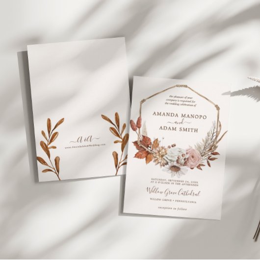 ヴィンテージボヘミアン秋ロマンスウォーター結婚カラー 招待状