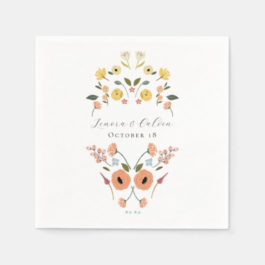 ヴィンテージボヘミアン結婚フローラ スタンダードカクテルナプキン (正面)