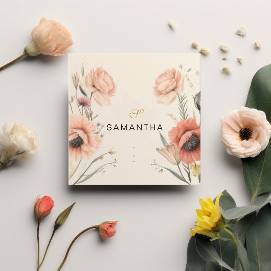 ヴィンテージボホエレガントテラコッタフローラピーチ スクエア名刺