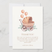 ヴィンテージボホグリーンベビーカー気球ベビーシャワー サンキューカード (正面)