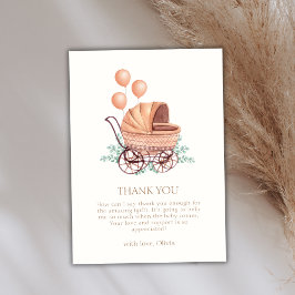 ヴィンテージボホグリーンベビーカー気球ベビーシャワー サンキューカード