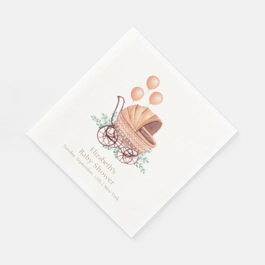 ヴィンテージボホグリーンベビーカー気球ベビーシャワー スタンダードランチョンナプキン (角)