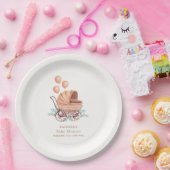 ヴィンテージボホグリーンベビーカー気球ベビーシャワー ペーパープレート (パーティー)