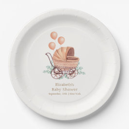 ヴィンテージボホグリーンベビーカー気球ベビーシャワー ペーパープレート