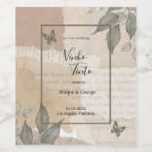 ヴィンテージボホシックな緑結婚草 ワインラベル (シングルラベル)