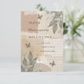 ヴィンテージボホシックな緑結婚草 出欠カード (スタンド正面)