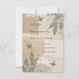 ヴィンテージボホシックな緑結婚草 出欠カード