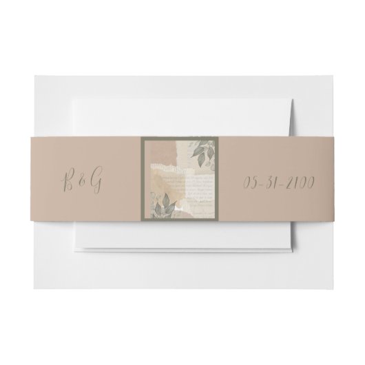 ヴィンテージボホシックな緑結婚草 招待状ベリーバンド (正面例)