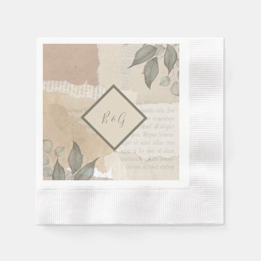 ヴィンテージボホシックな緑結婚草 縁ありカクテルナプキン (正面)