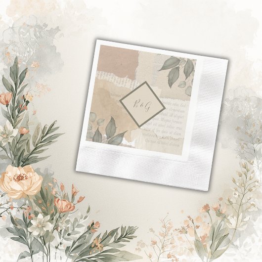 ヴィンテージボホシックな緑結婚草 縁ありカクテルナプキン