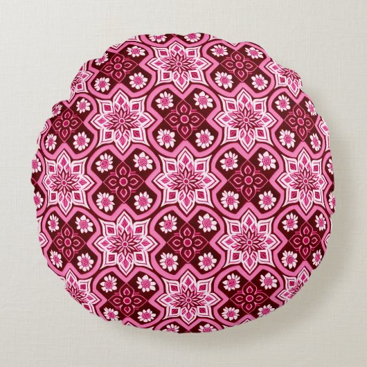 ヴィンテージボホシックフローラルパターン ラウンドクッション (正面)