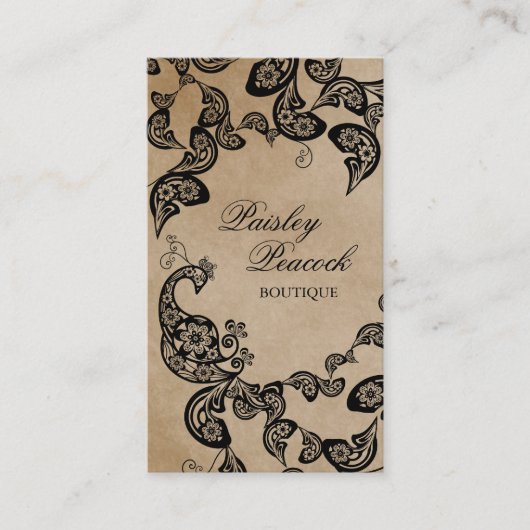 ヴィンテージボホシックペイズリーエレガントフローラ孔雀 名刺 (正面)