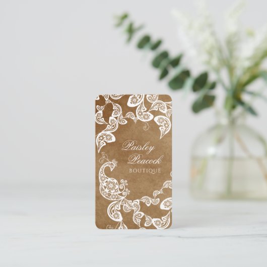 ヴィンテージボホシックペイズリーエレガントフローラ孔雀 名刺 (スタンド正面)