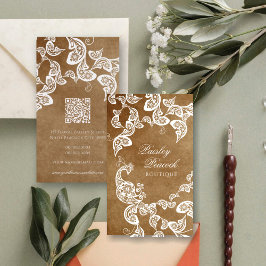 ヴィンテージボホシックペイズリーエレガントフローラ孔雀 名刺