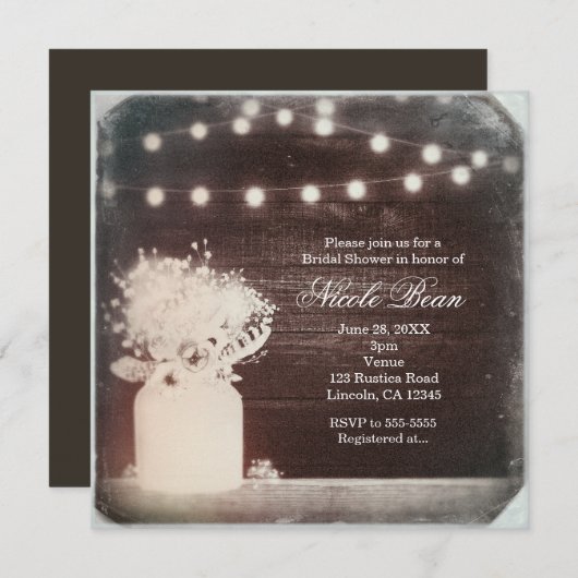 ヴィンテージボホシックメイソンジャールライト素朴 招待状 (正面/裏面)