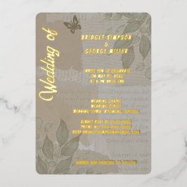 ヴィンテージボホシック結婚グリーン金ゴールド 箔招待状