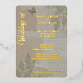 ヴィンテージボホシック結婚グリーン金ゴールド 箔招待状 (正面)