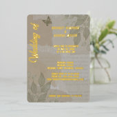 ヴィンテージボホシック結婚グリーン金ゴールド 箔招待状 (立ち正面)