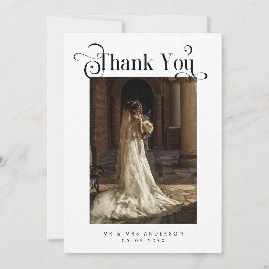 ヴィンテージボホスクリプトレトロ写真結婚のロマンチック サンキューカード (正面)