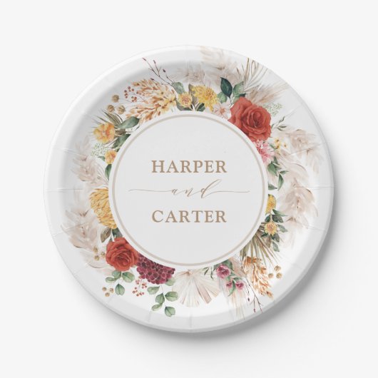 ヴィンテージボホトロピカルパンパスグラスフローラズ ペーパープレート (正面)