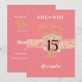 ヴィンテージボホバラ金ゴールド素朴キンセニェラスペインの セーブザデート (正面/裏面)