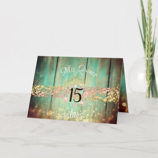 ヴィンテージボホバラ金ゴールド素朴キンセニェラスペインの 招待状 (正面)