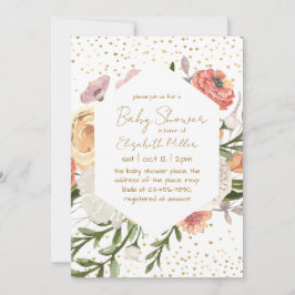 ヴィンテージボホフラワーベビーイン開花ベビーシャワー 招待状