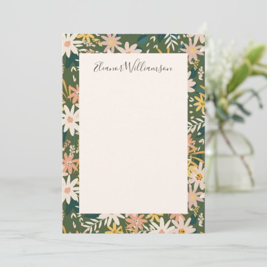 ヴィンテージボホフローライン桃と緑の赤ちゃんシャワー サンキューカード (スタンド正面)