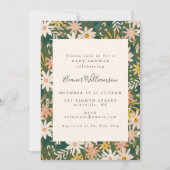 ヴィンテージボホフローライン桃と緑の赤ちゃんシャワー 招待状 (正面)