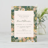 ヴィンテージボホフローライン桃と緑の赤ちゃんシャワー 招待状 (スタンド正面)