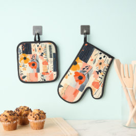 ヴィンテージボホフローラパッチワーク 鍋つかみ&鍋敷きセット