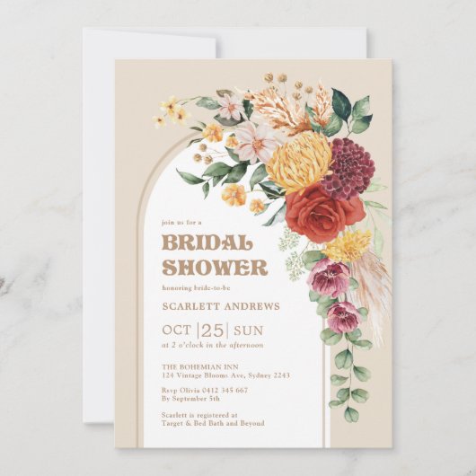 ヴィンテージボホフローラリービグリーナリーブライダルシャワー 招待状 (正面)