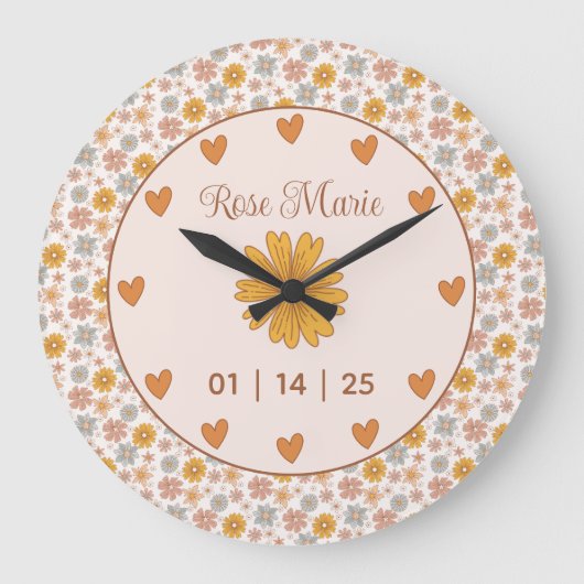 ヴィンテージボホフローラ子供部屋ハローベビーカスタム ラージ壁時計 (正面)