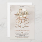 ヴィンテージボホベビーキャリッジ中性セージフローラ 招待状 (正面/裏面)