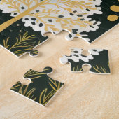 ヴィンテージボホホワイトグリーン金ゴールドクリスマスツリー ジグソーパズル (側面)