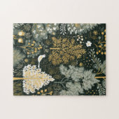 ヴィンテージボホホワイトグリーン金ゴールドクリスマスツリー ジグソーパズル (横)