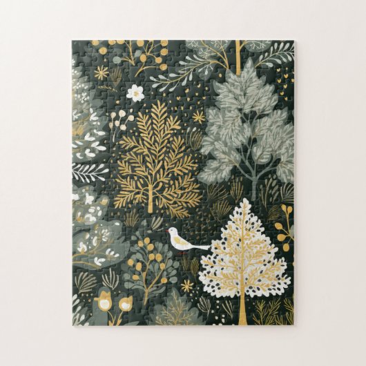 ヴィンテージボホホワイトグリーン金ゴールドクリスマスツリー ジグソーパズル (縦)