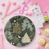 ヴィンテージボホホワイトグリーン金ゴールドクリスマスツリー ペーパープレート (パーティー)