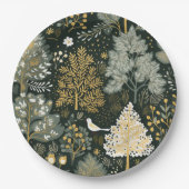 ヴィンテージボホホワイトグリーン金ゴールドクリスマスツリー ペーパープレート (正面)