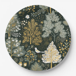 ヴィンテージボホホワイトグリーン金ゴールドクリスマスツリー ペーパープレート