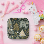 ヴィンテージボホホワイトグリーン金ゴールドクリスマスツリー ペーパープレート (パーティー)