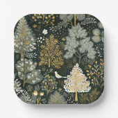 ヴィンテージボホホワイトグリーン金ゴールドクリスマスツリー ペーパープレート (正面)