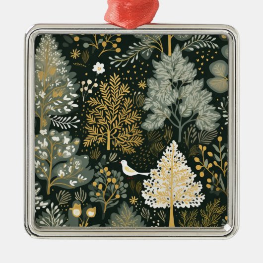 ヴィンテージボホホワイトグリーン金ゴールドクリスマスツリー メタルオーナメント (正面)