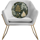 ヴィンテージボホホワイトグリーン金ゴールドクリスマスツリー ラウンドクッション