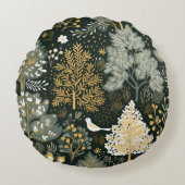 ヴィンテージボホホワイトグリーン金ゴールドクリスマスツリー ラウンドクッション (正面)