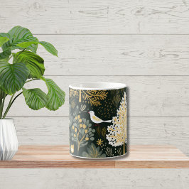 ヴィンテージボホホワイトグリーン金ゴールド鳥類 コーヒーマグカップ