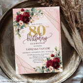 ヴィンテージボホメルロ金ゴールドフラワーズ80誕生日 招待状