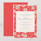 ヴィンテージボホレッドレトロかわいいフローラブライダルシャワー 招待状 (正面/裏面)