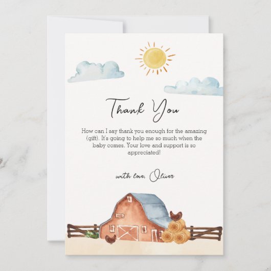 ヴィンテージボホローカル栽培ファームバーンベビーシャワー サンキューカード (正面)