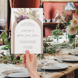 ヴィンテージボホワイルドフラワーファーンダスティパープルフローラ 招待状